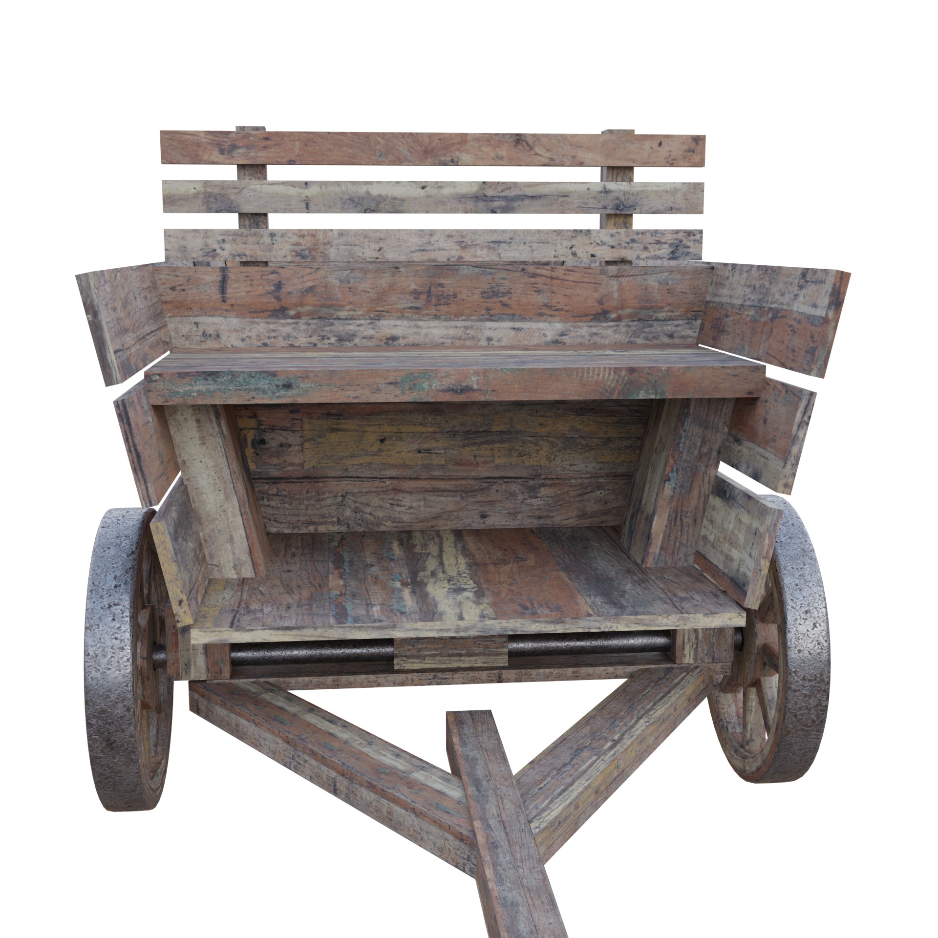 Wooden Cart Low-poly 3D model_4