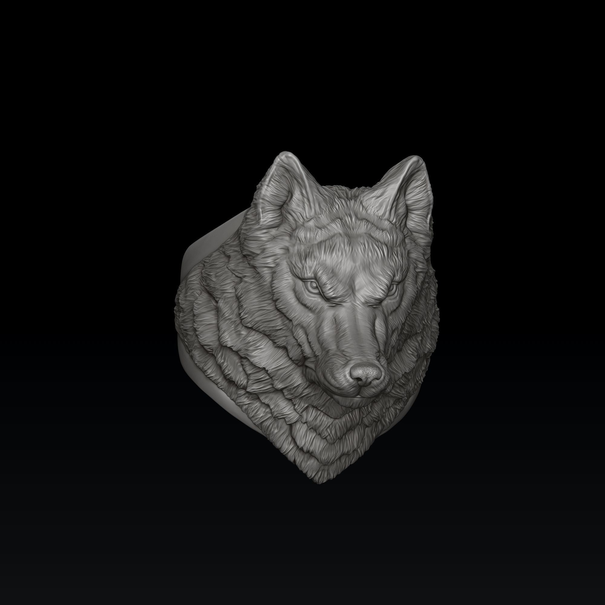 Wolf Head Ring 3D print model_6