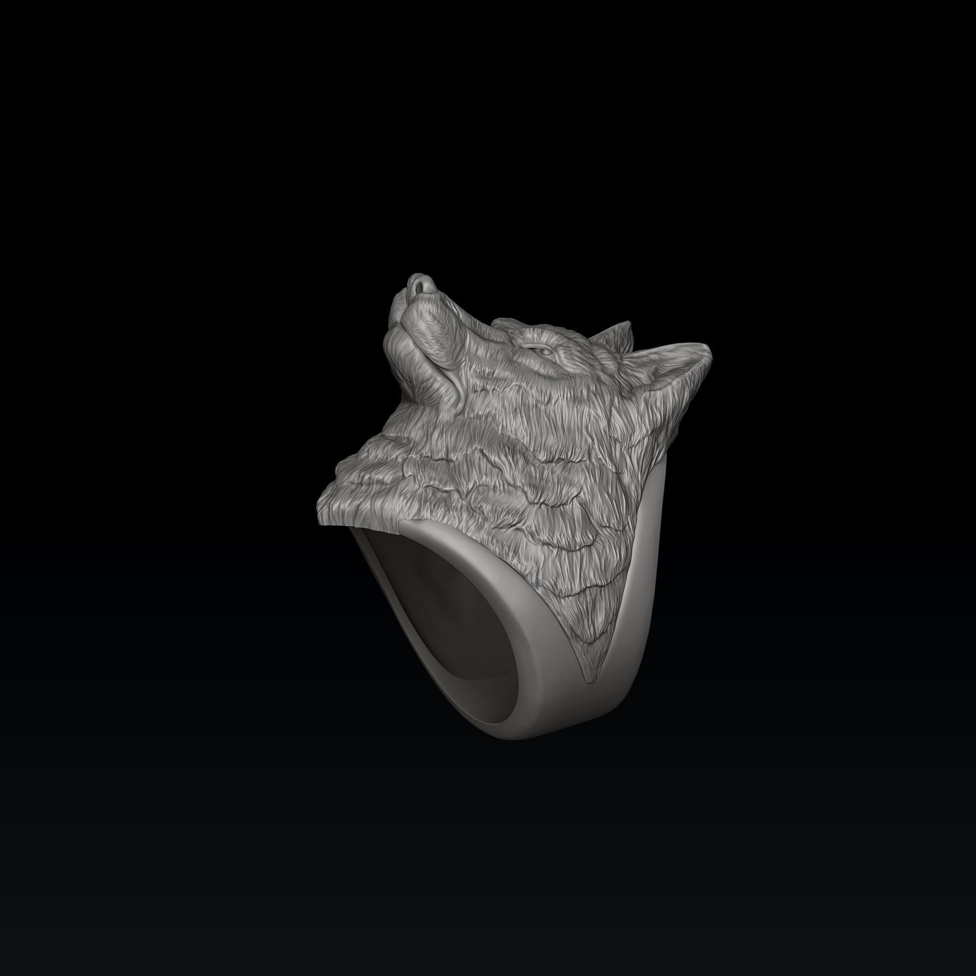 Wolf Head Ring 3D print model_2