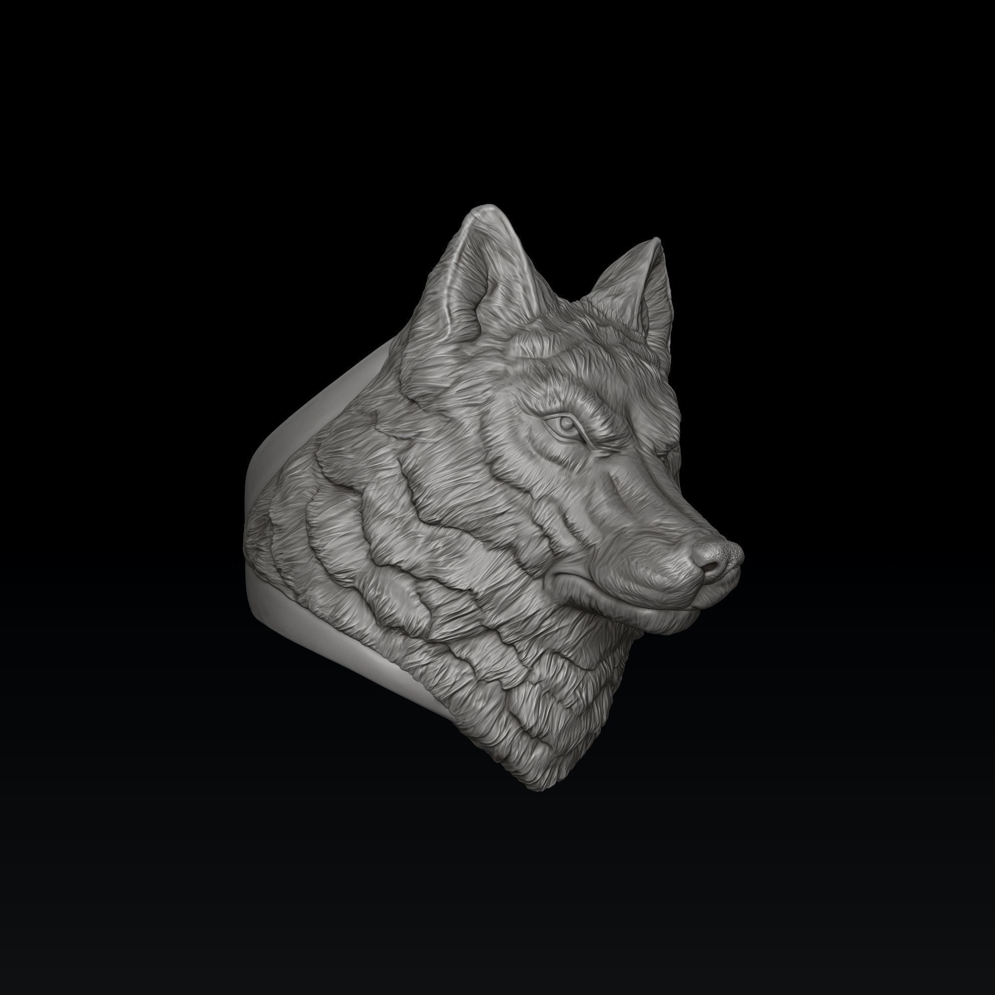 Wolf Head Ring 3D print model_1