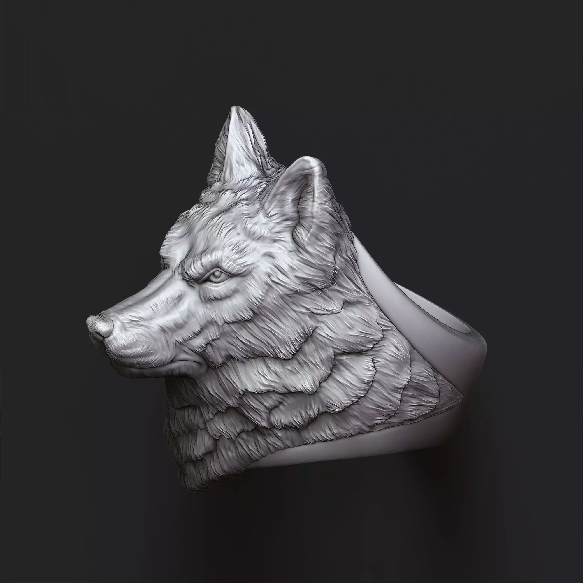 Wolf Head Ring 3D print model_0