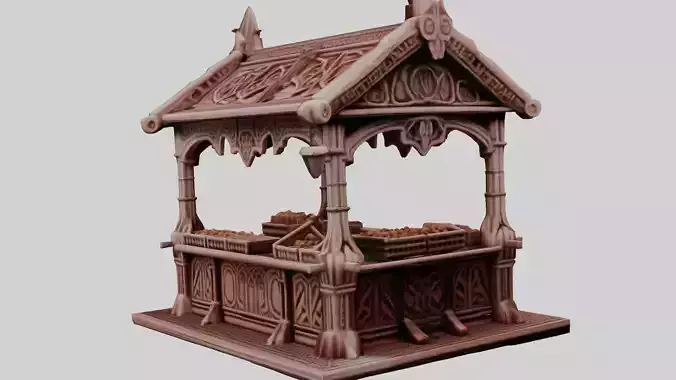 3D Printable Market Stall with Detailed Accessories 3D print model