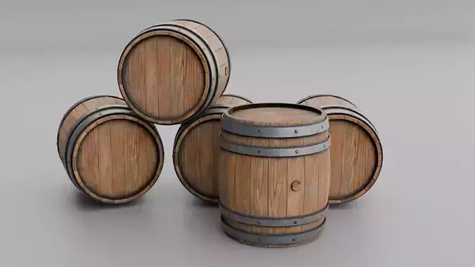 Old Wooden Barrel Low-poly 3D model