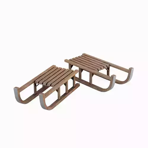 Wooden Snow Sledge 02 Low-poly 3D model