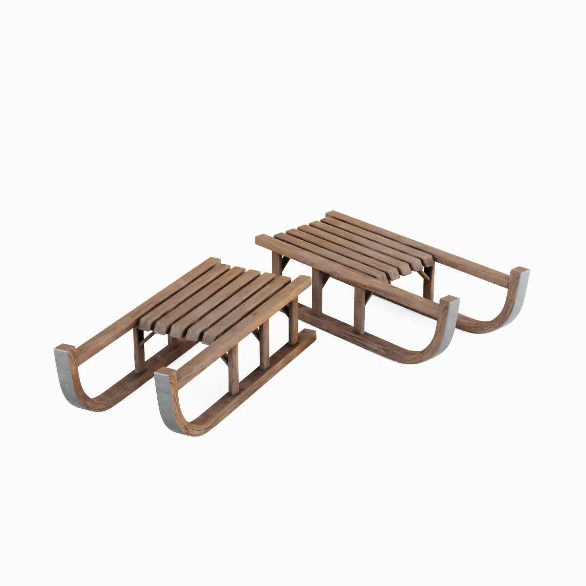 Wooden Snow Sledge 02 Low-poly 3D model_0