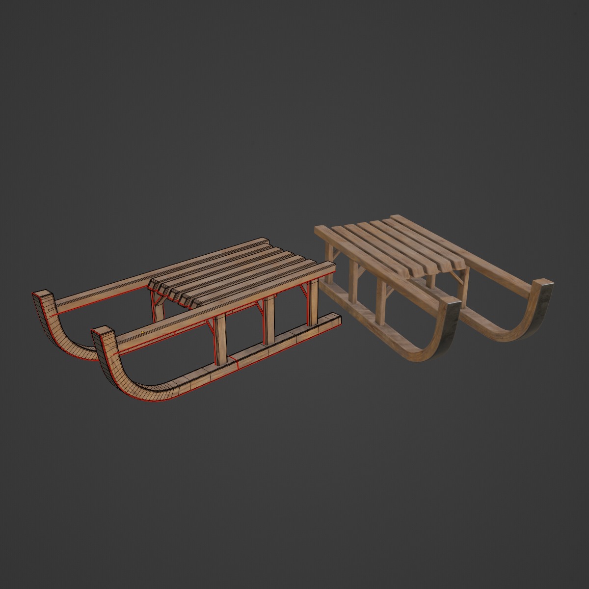 Wooden Snow Sledge 02 Low-poly 3D model_7
