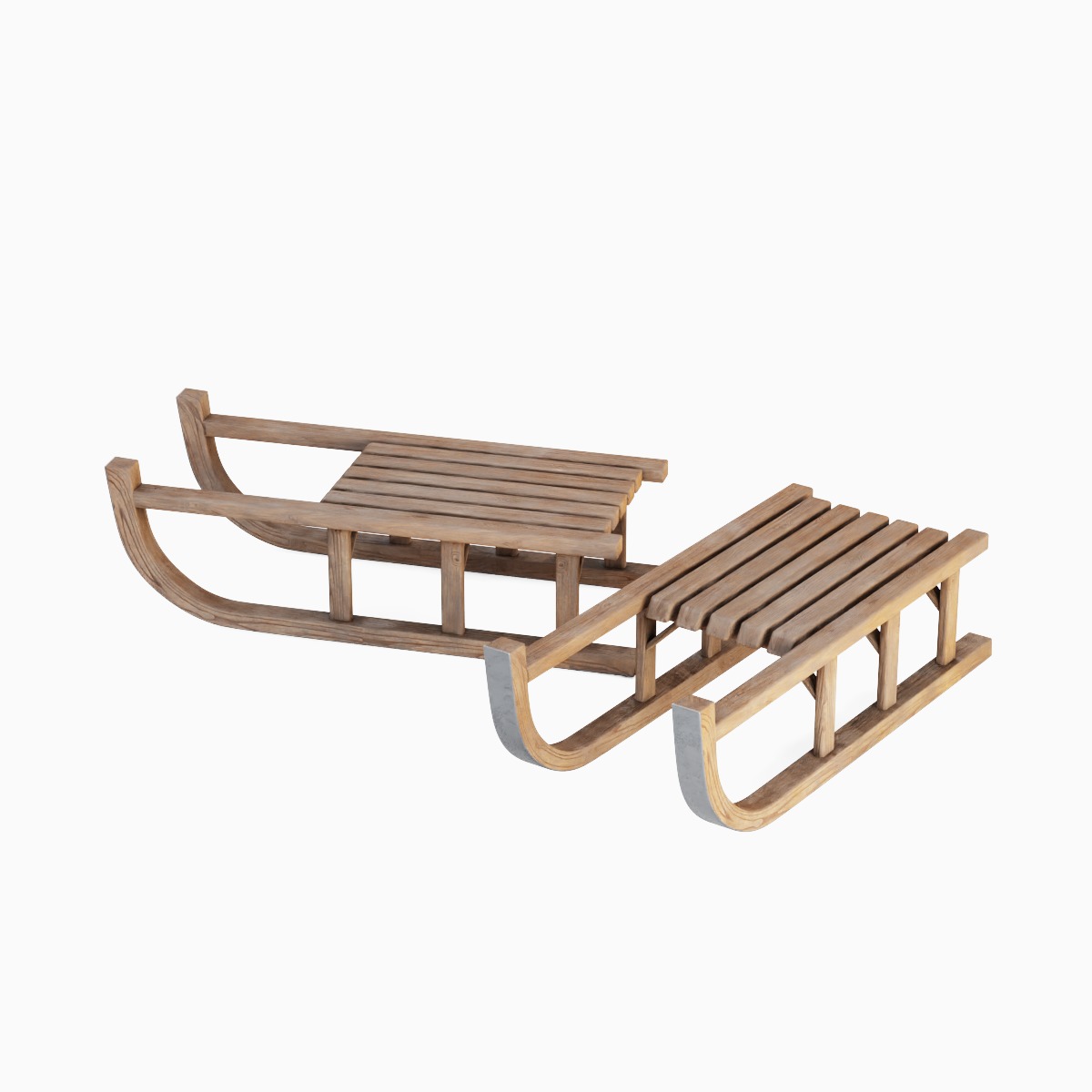 Wooden Snow Sledge 02 Low-poly 3D model_5