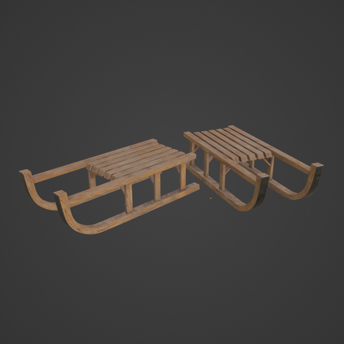 Wooden Snow Sledge 02 Low-poly 3D model_6