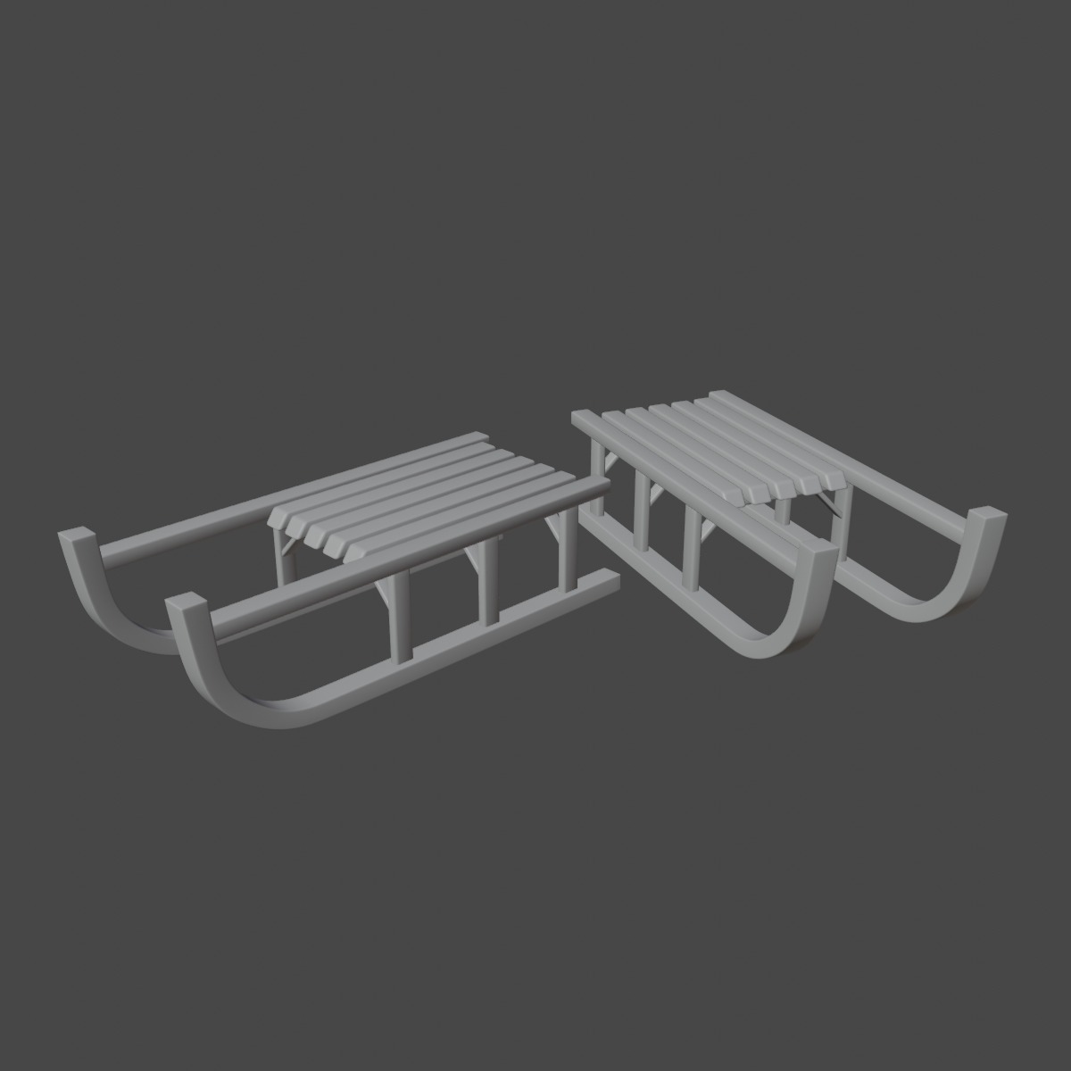 Wooden Snow Sledge 02 Low-poly 3D model_8