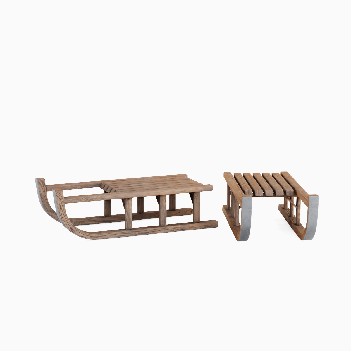 Wooden Snow Sledge 02 Low-poly 3D model_1