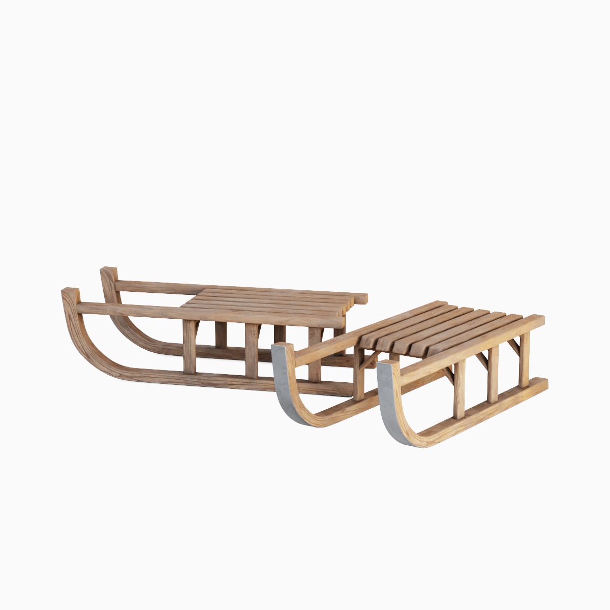 Wooden Snow Sledge 02 Low-poly 3D model_3