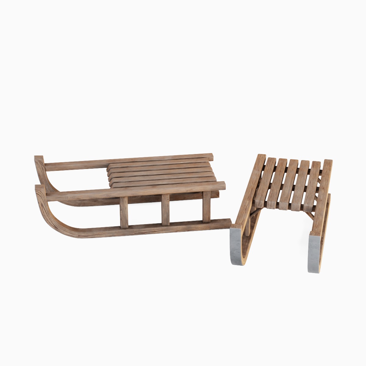 Wooden Snow Sledge 02 Low-poly 3D model_4