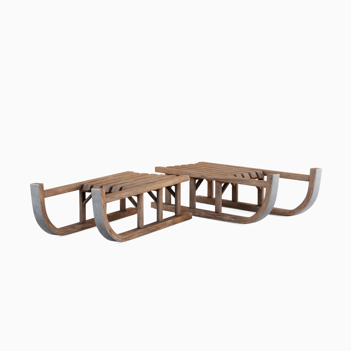 Wooden Snow Sledge 02 Low-poly 3D model_2