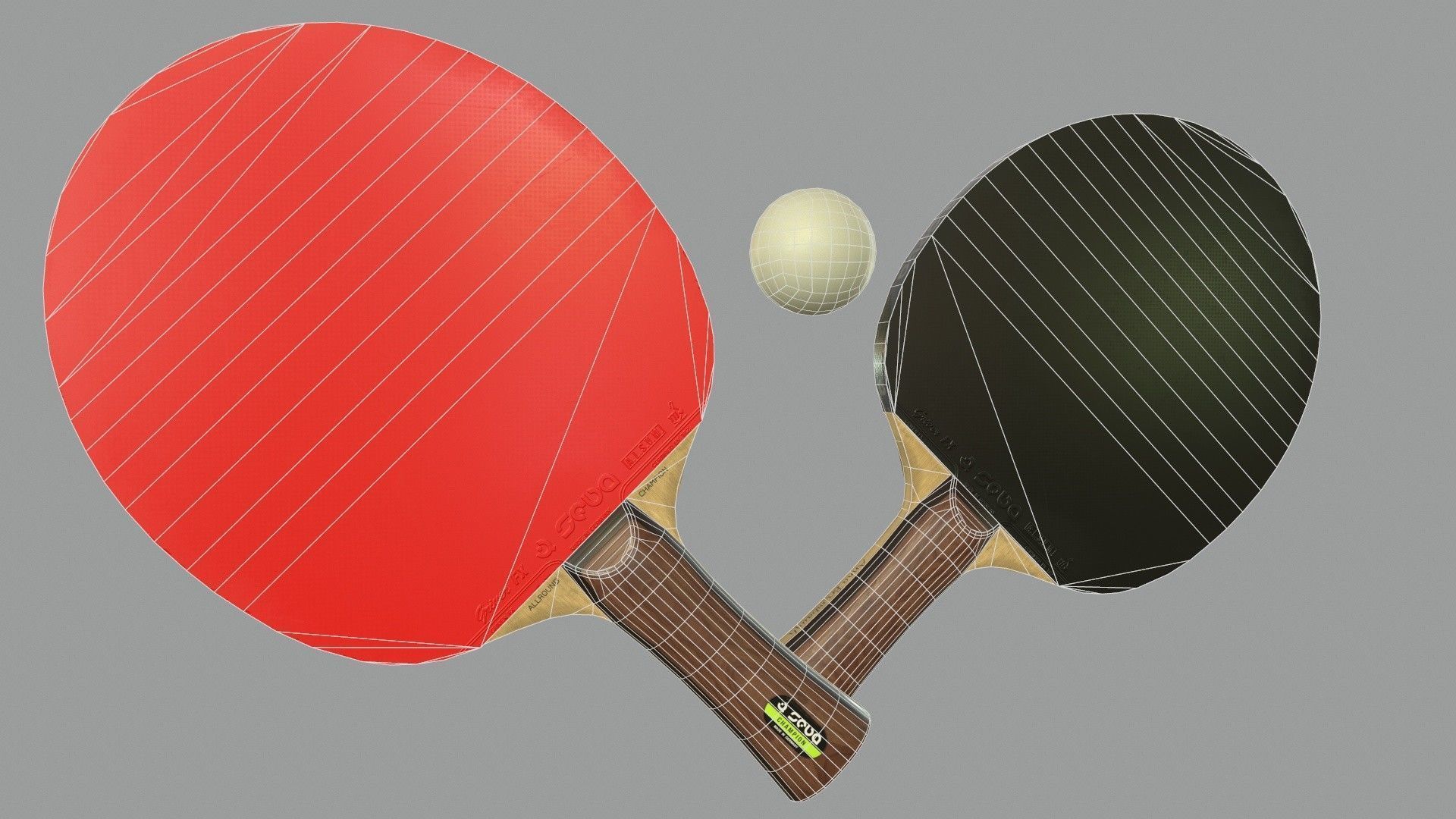 Table Tennis Bat And Ball Low-poly 3D model_15