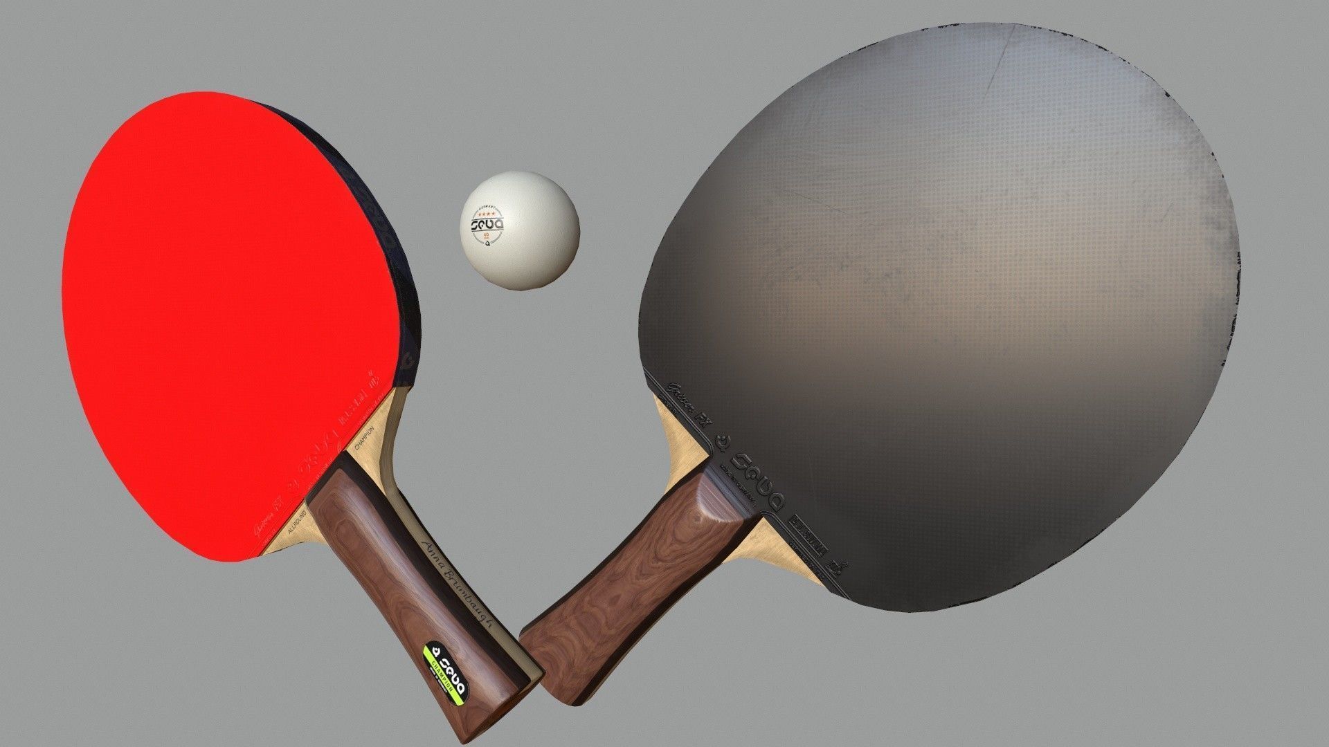 Table Tennis Bat And Ball Low-poly 3D model_2