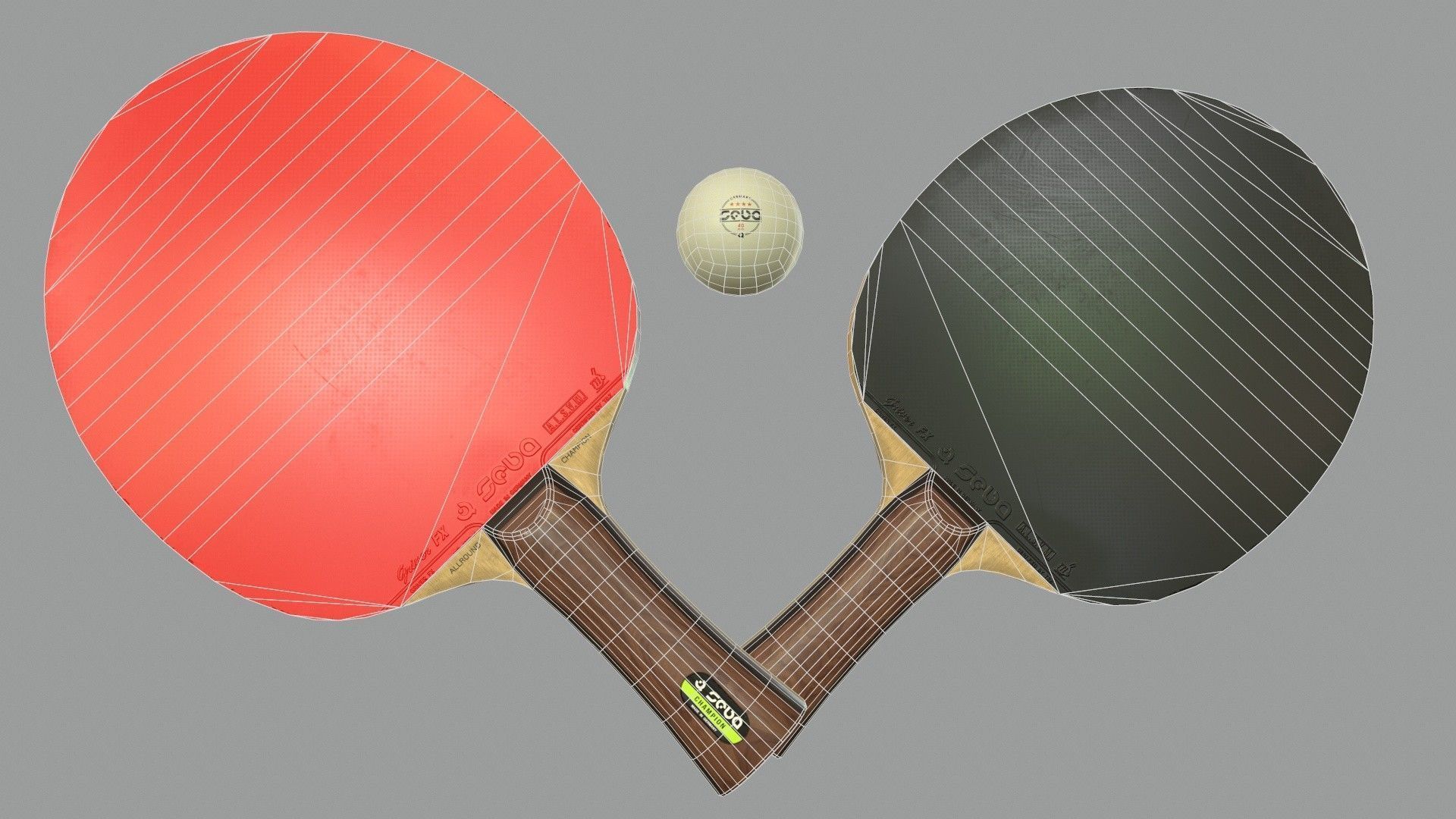 Table Tennis Bat And Ball Low-poly 3D model_13