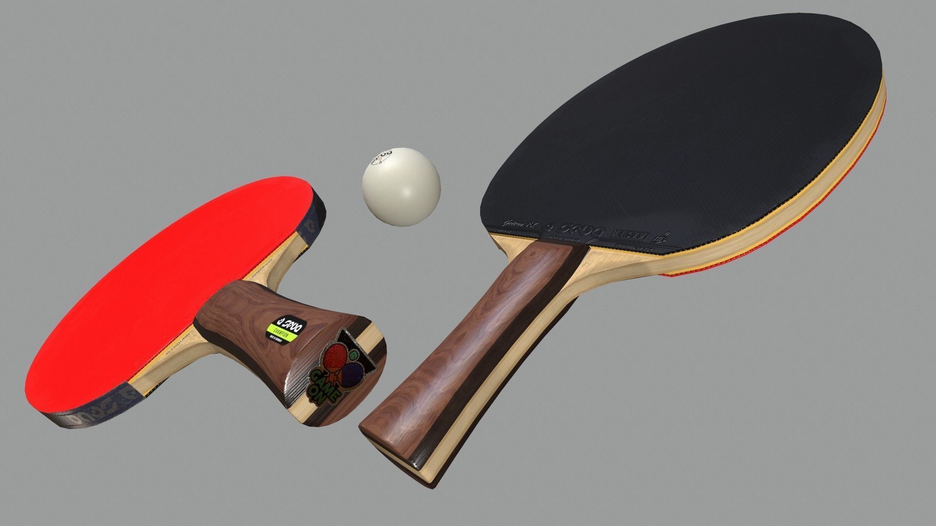 Table Tennis Bat And Ball Low-poly 3D model_4