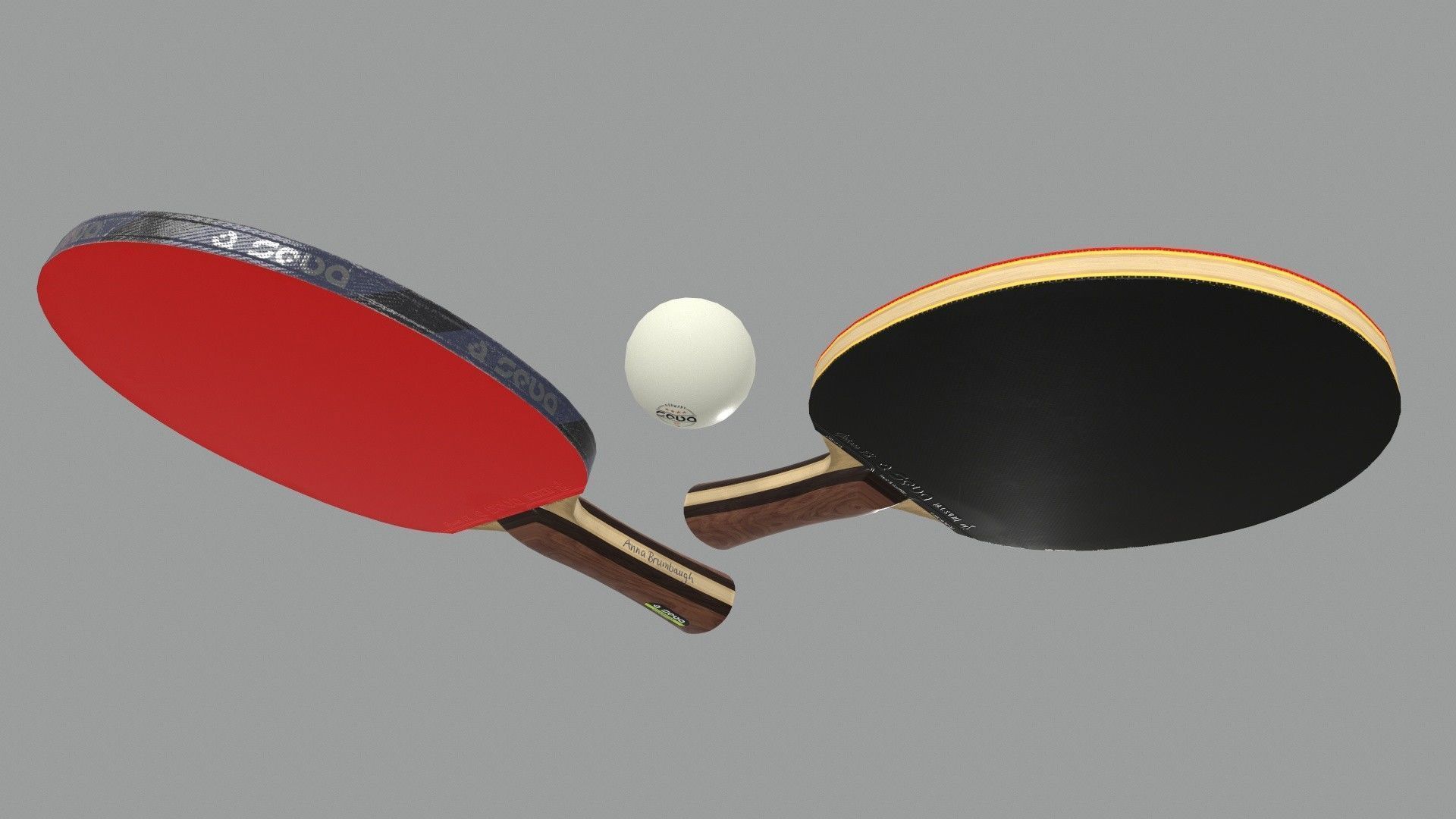 Table Tennis Bat And Ball Low-poly 3D model_8