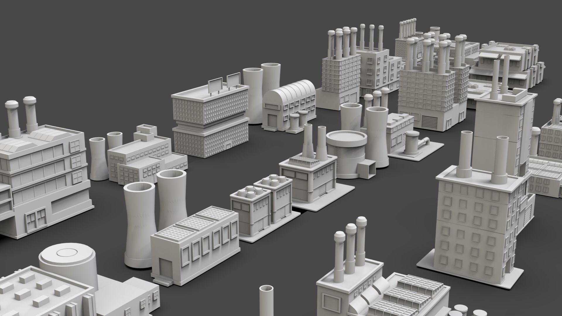 Low Poly Industrial Building Pack Of 30 -Game Ready -Untextured Low-poly 3D model_3