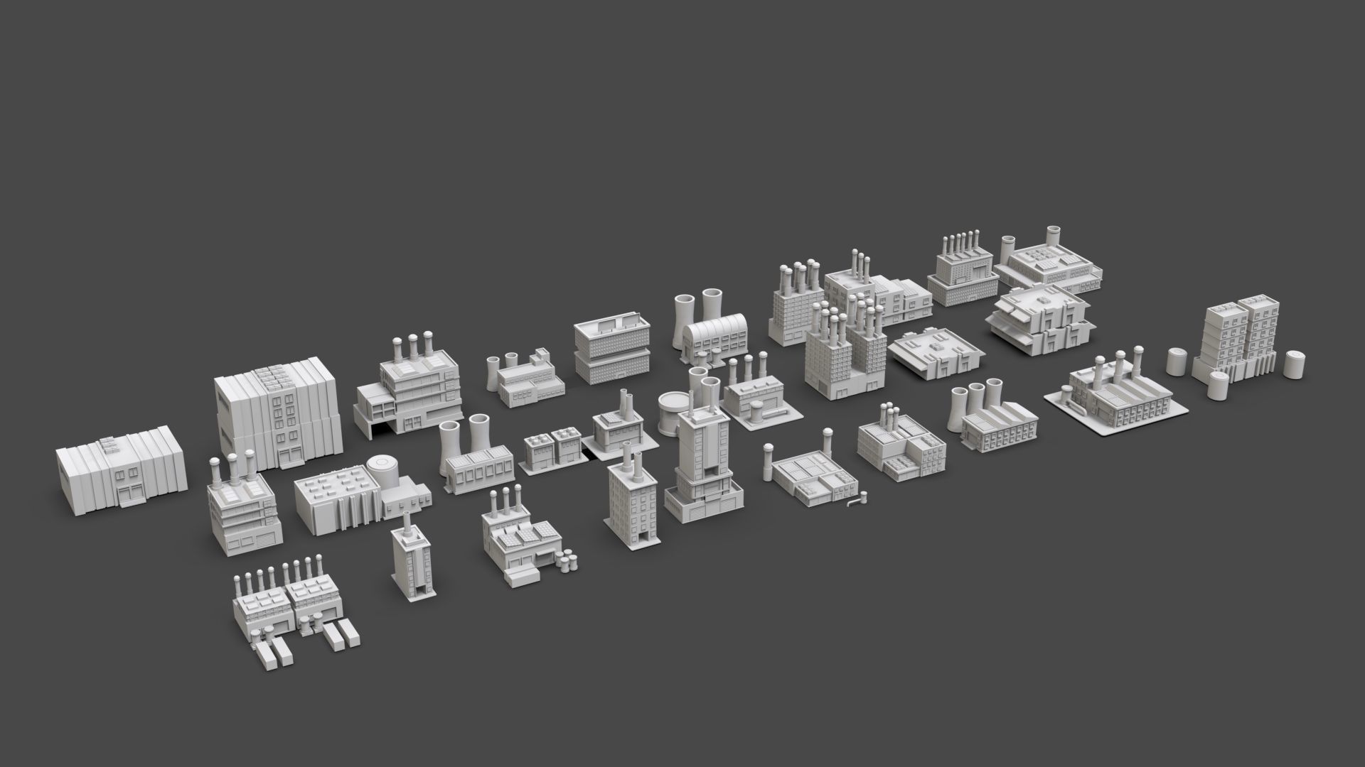 Low Poly Industrial Building Pack Of 30 -Game Ready -Untextured Low-poly 3D model_1