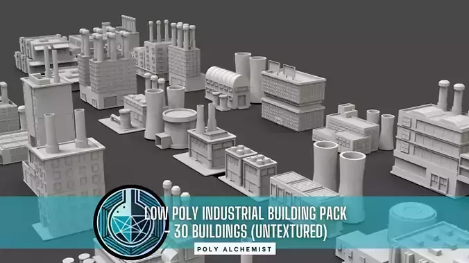 Low Poly Industrial Building Pack Of 30 -Game Ready -Untextured Low-poly 3D model