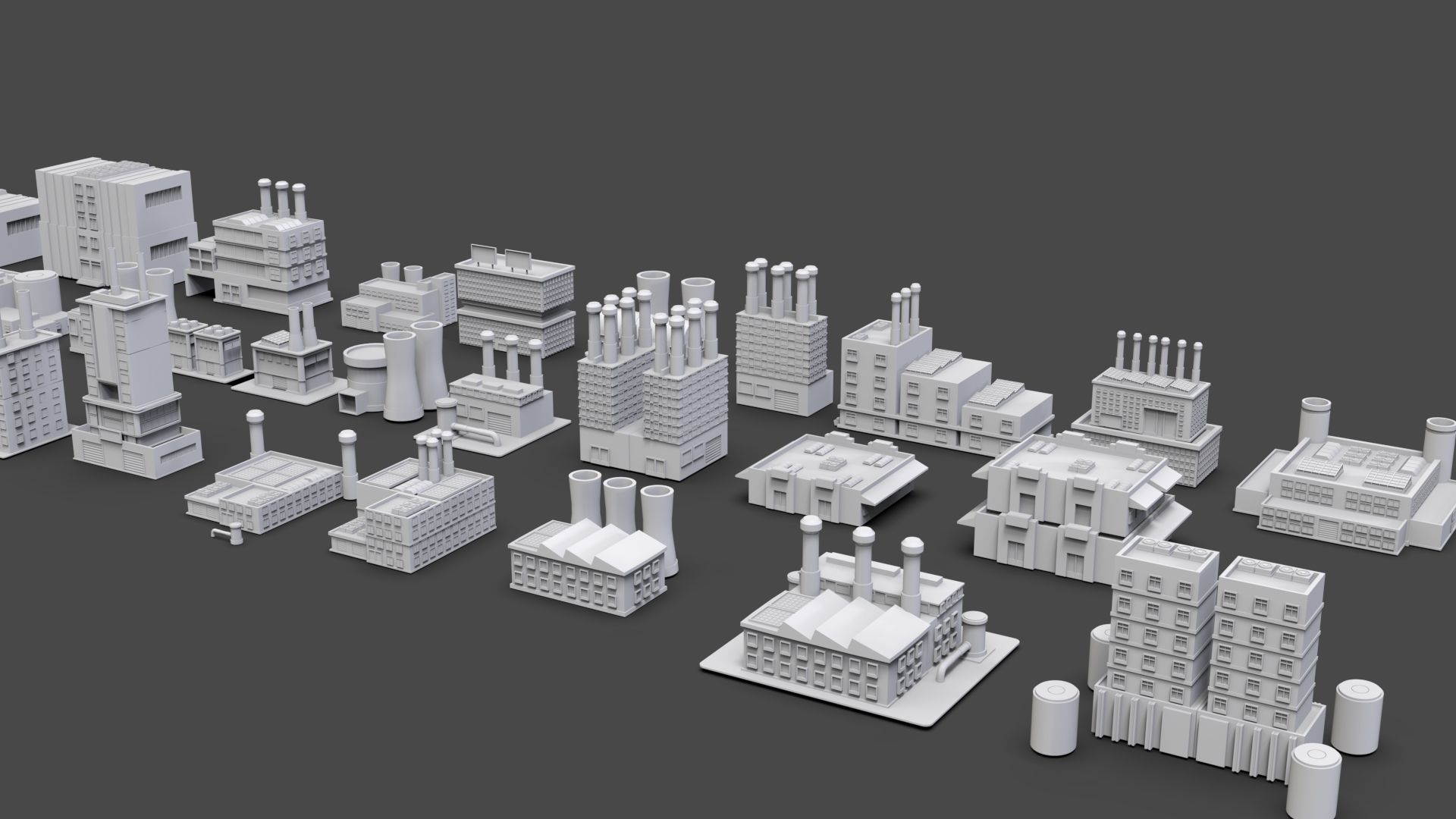 Low Poly Industrial Building Pack Of 30 -Game Ready -Untextured Low-poly 3D model_2