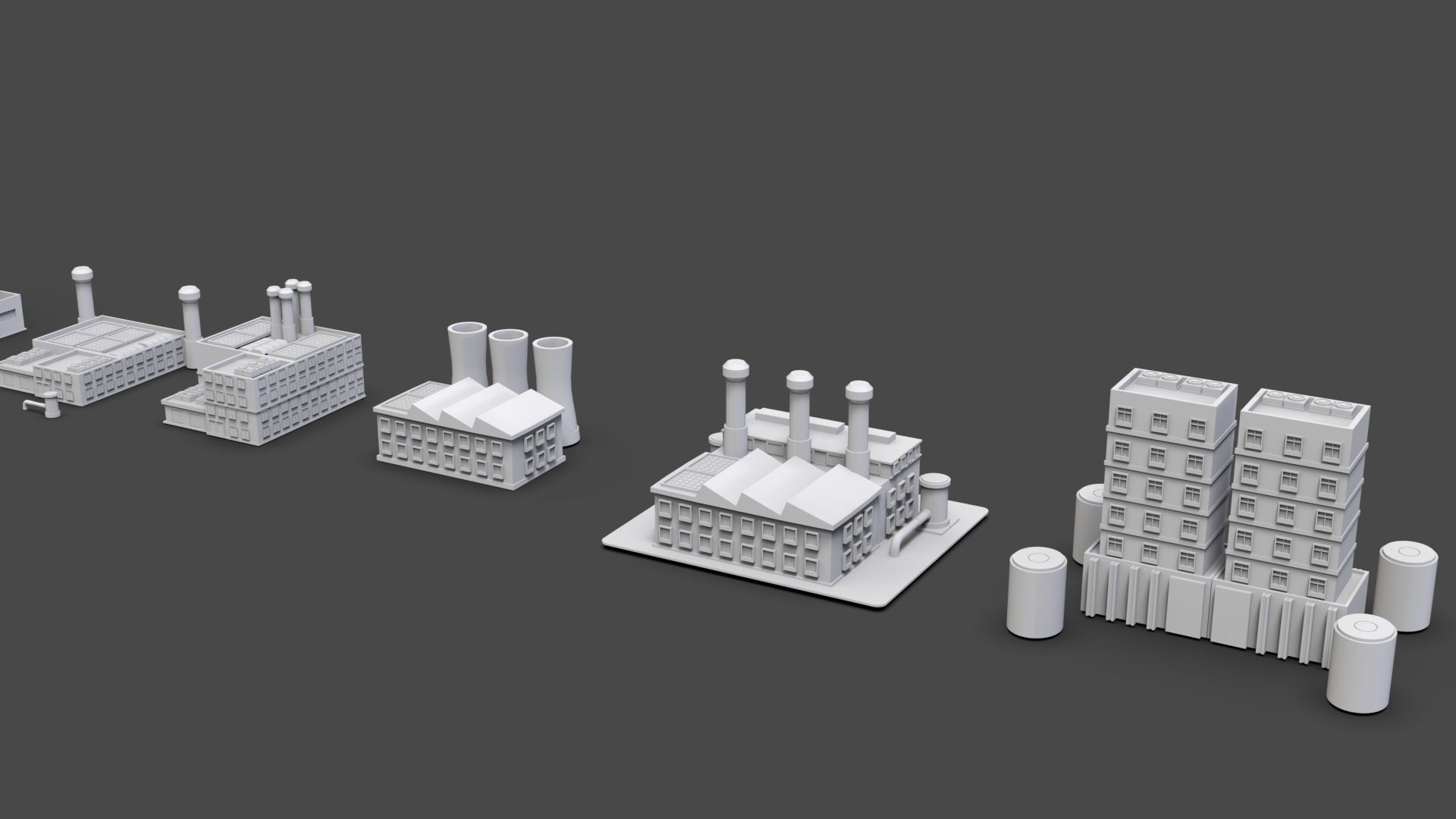 Low Poly Industrial Building Pack Of 30 -Game Ready -Untextured Low-poly 3D model_11