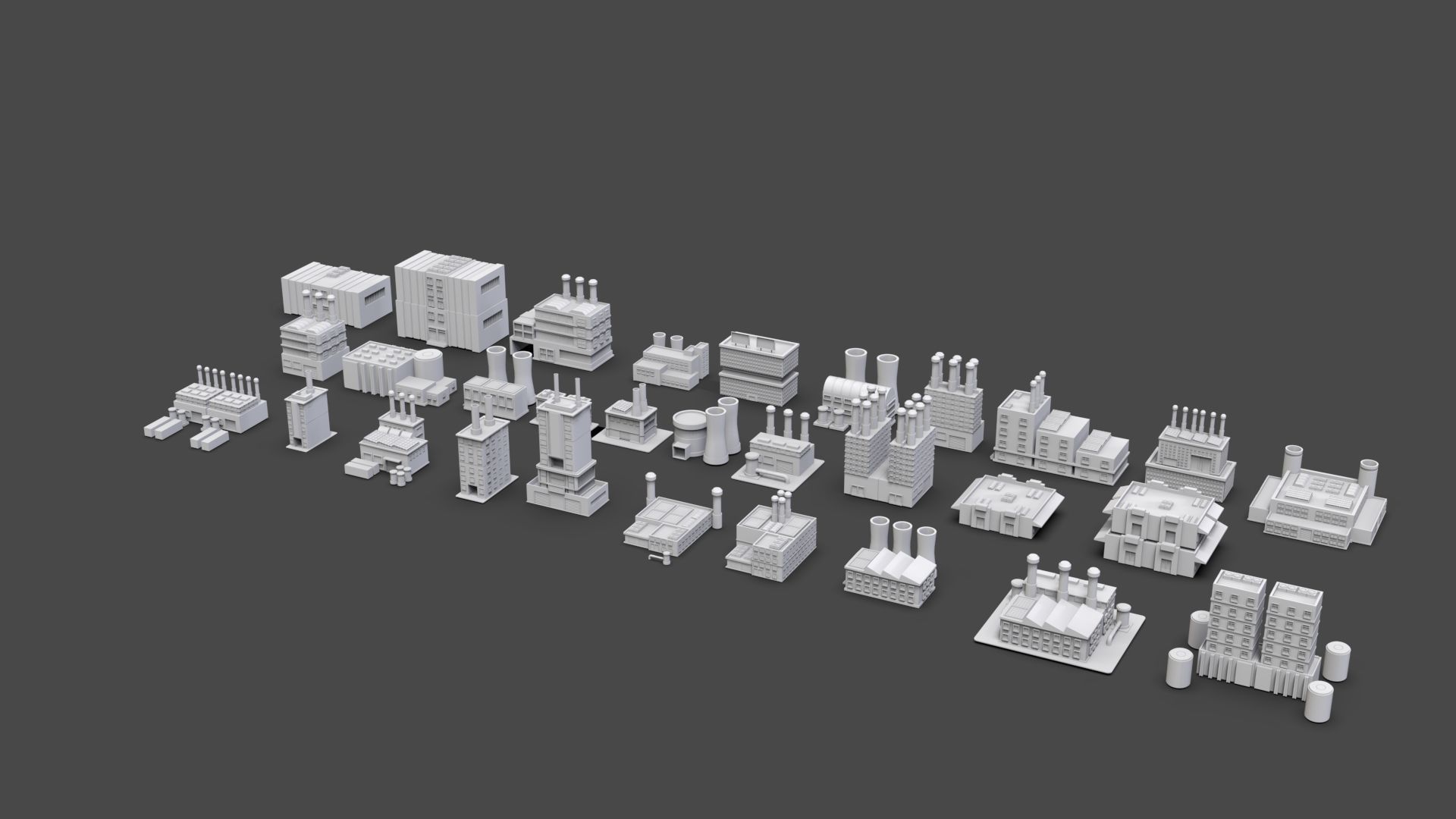 Low Poly Industrial Building Pack Of 30 -Game Ready -Untextured Low-poly 3D model_9