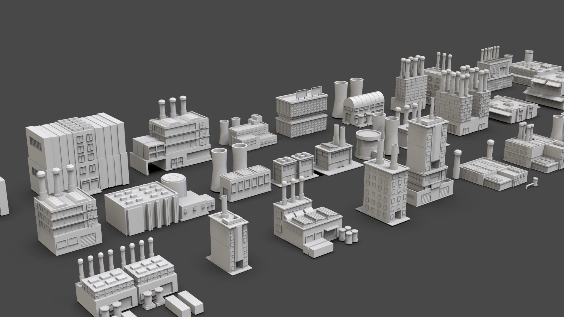 Low Poly Industrial Building Pack Of 30 -Game Ready -Untextured Low-poly 3D model_4