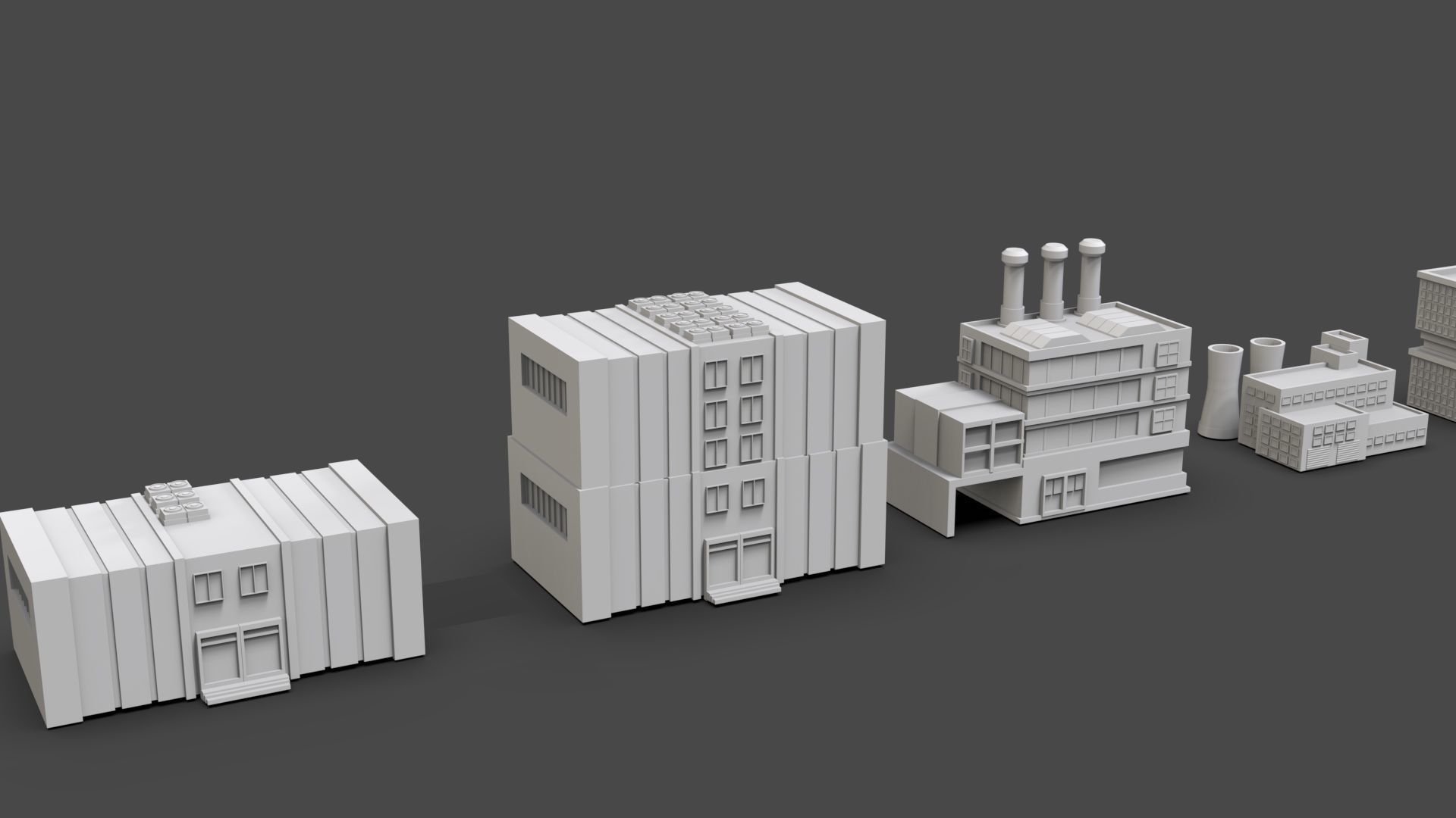 Low Poly Industrial Building Pack Of 30 -Game Ready -Untextured Low-poly 3D model_7