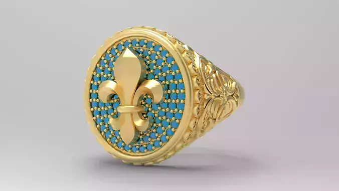 Fleur-de-lis ring with round stone
