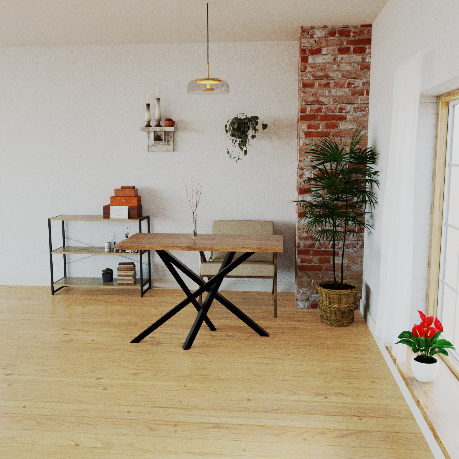 Stylish and Sturdy Loft-Style Table 3D model_1