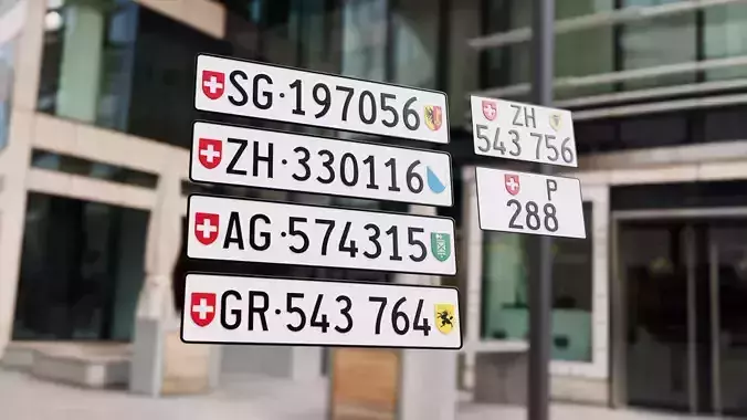 Switzerland Number Plate  Low-poly 3D model