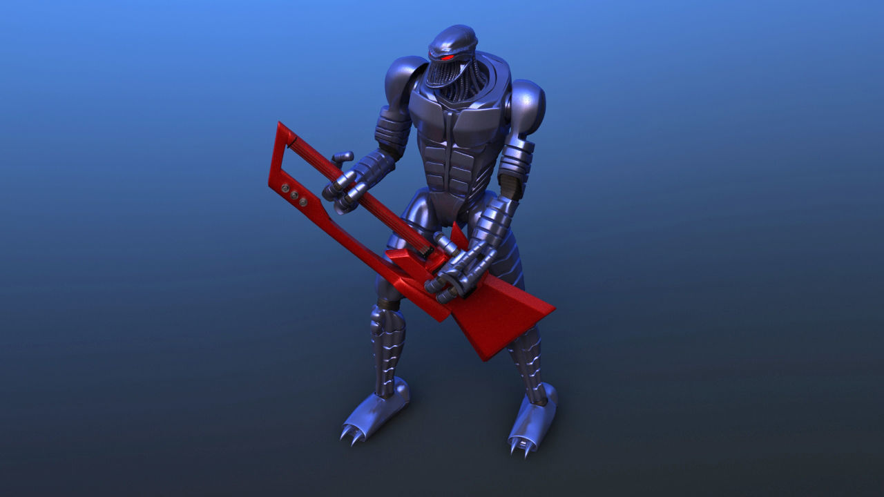 Futuristic Bass Player Robot 3D model_32