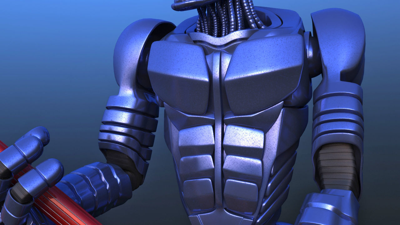 Futuristic Bass Player Robot 3D model_16