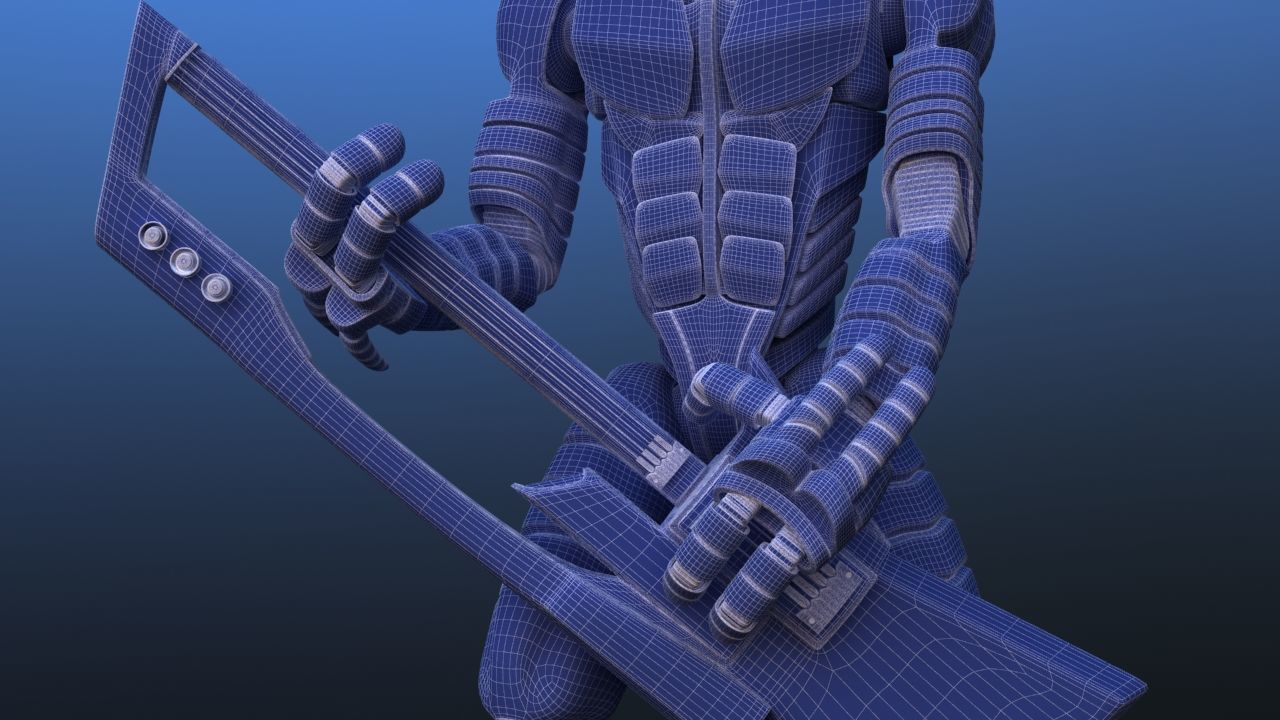Futuristic Bass Player Robot 3D model_35