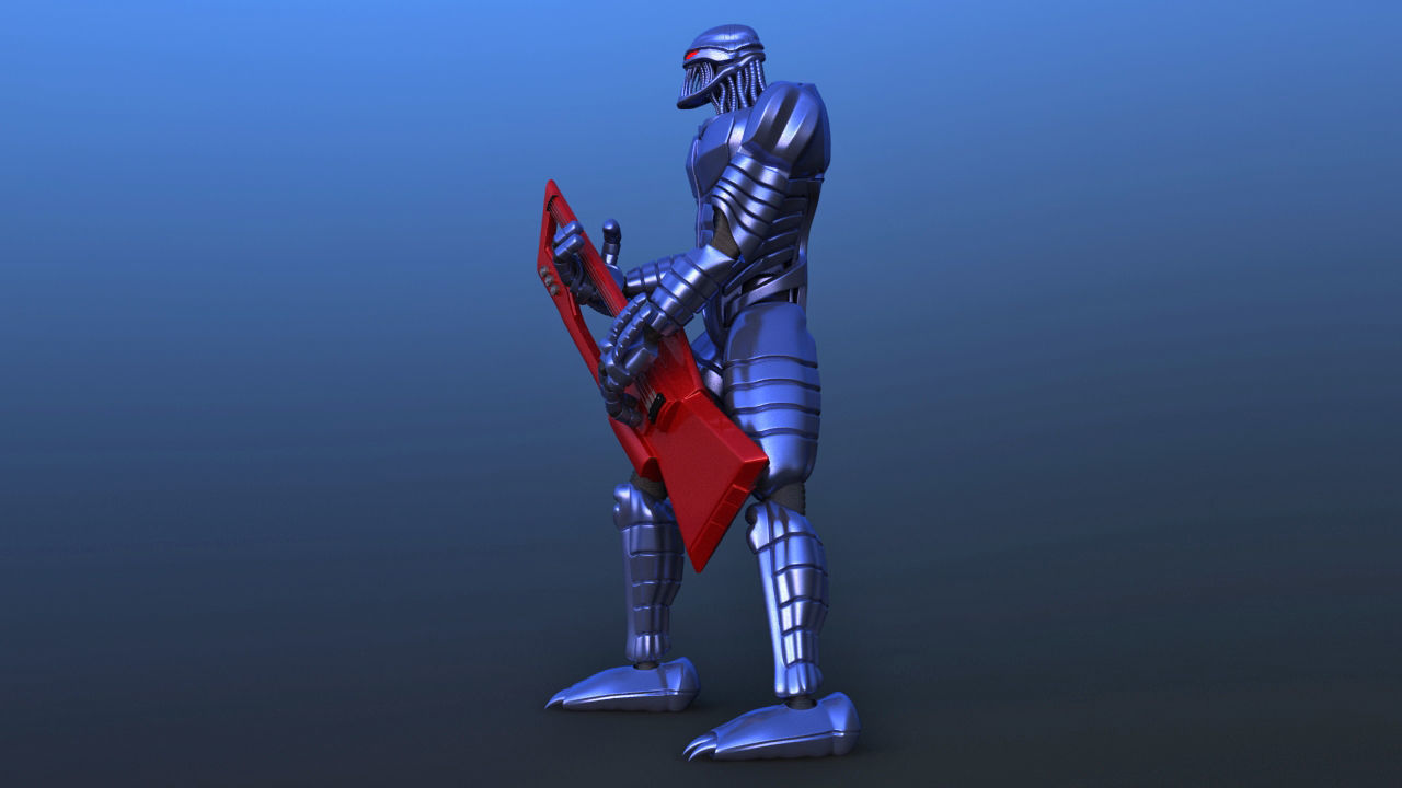 Futuristic Bass Player Robot 3D model_4