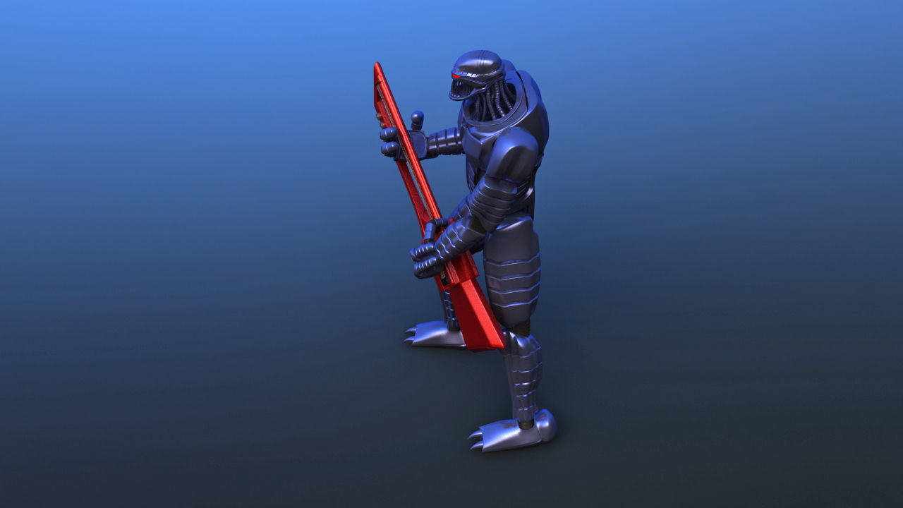Futuristic Bass Player Robot 3D model_30