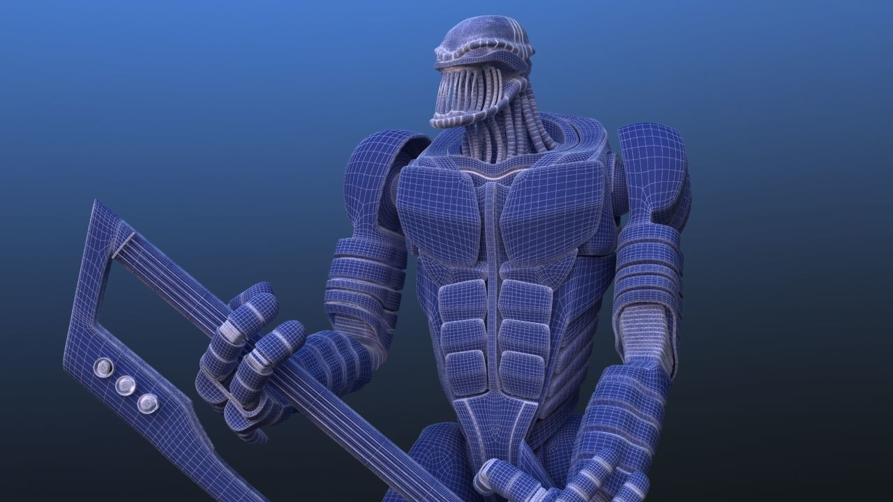 Futuristic Bass Player Robot 3D model_33