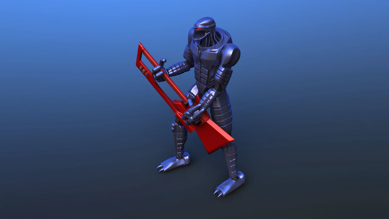 Futuristic Bass Player Robot 3D model_31