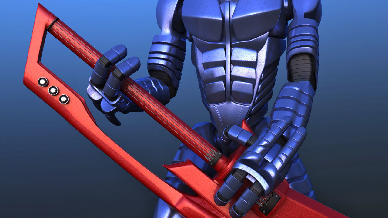 Futuristic Bass Player Robot 3D model_18