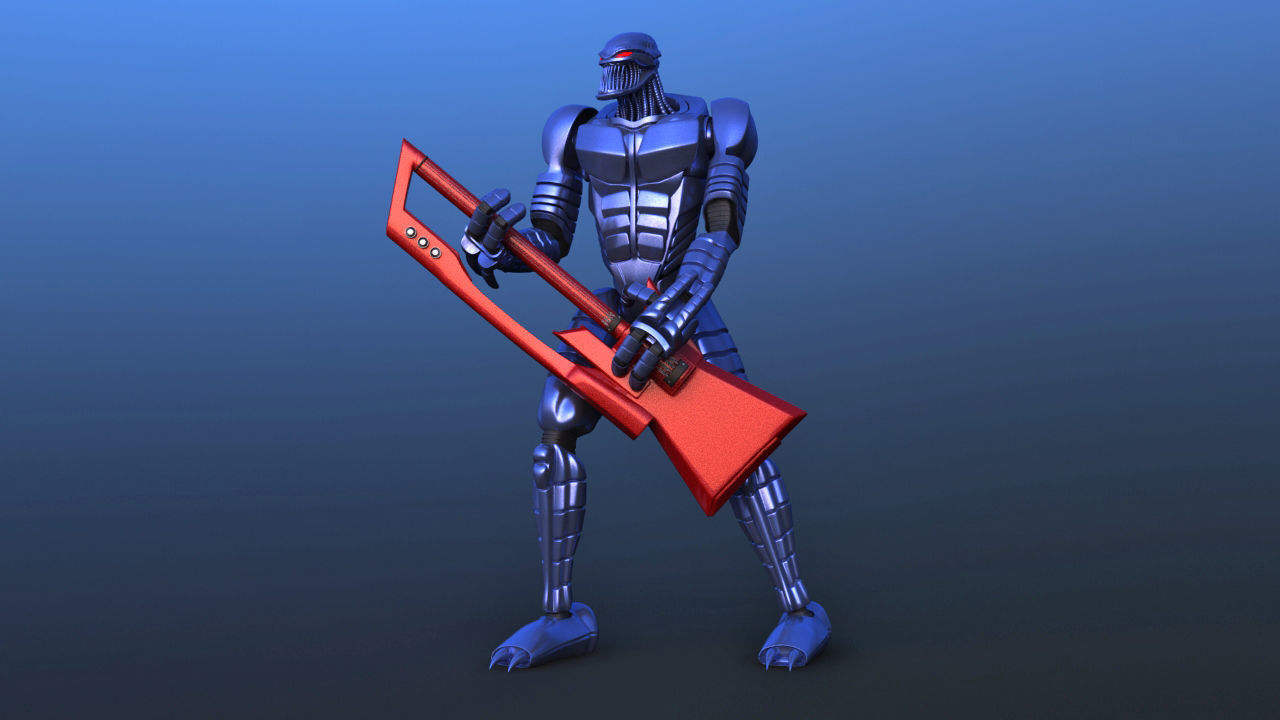 Futuristic Bass Player Robot 3D model_14