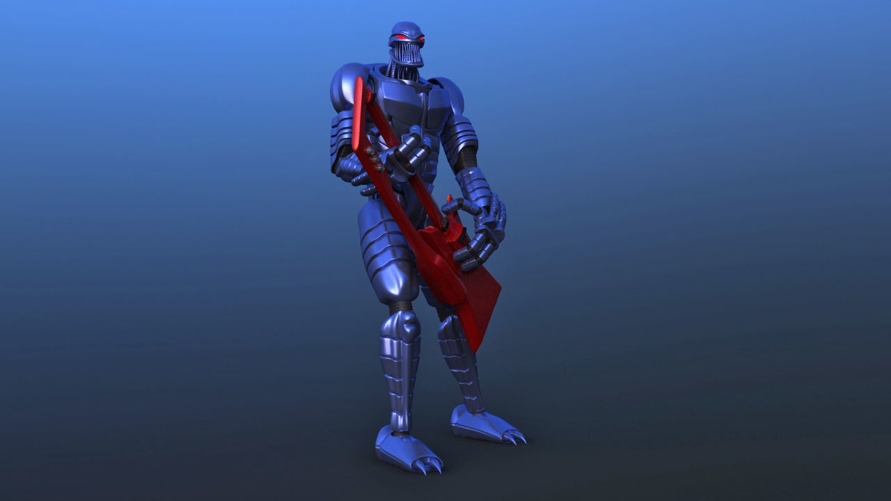 Futuristic Bass Player Robot 3D model_12
