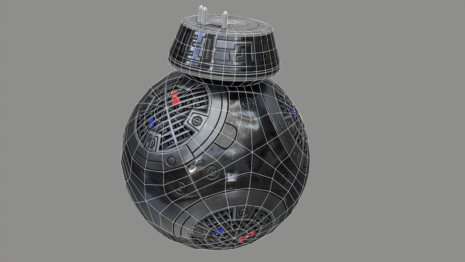 Star Wars BB-9E Robot Droid Black Low-poly 3D model_13