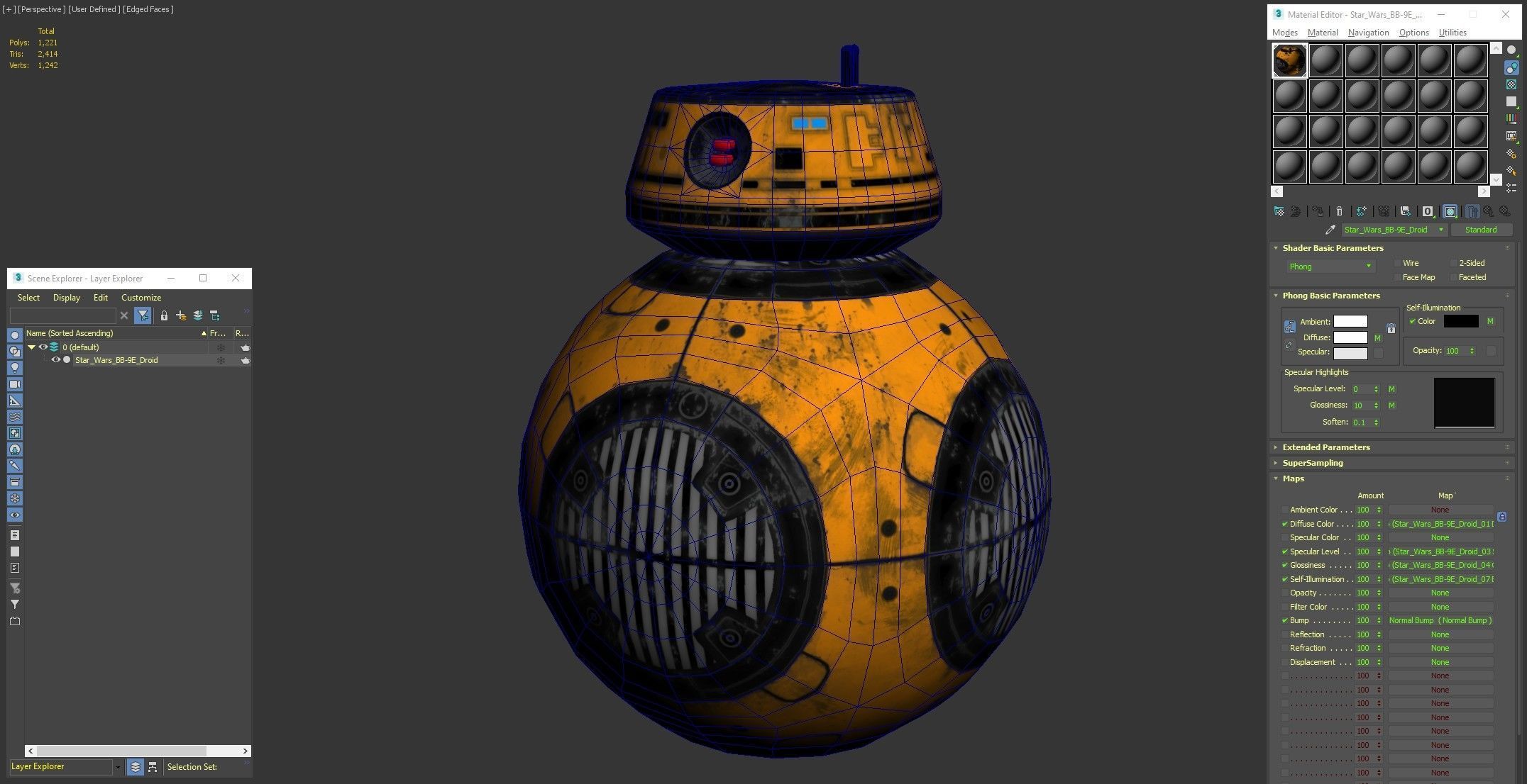 Star Wars BB-9E Robot Droid Yellow Low-poly 3D model_19