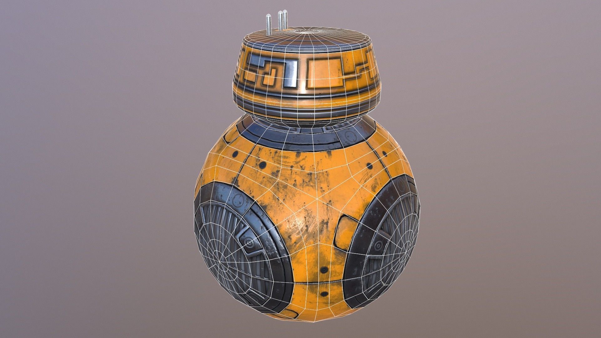 Star Wars BB-9E Robot Droid Yellow Low-poly 3D model_14