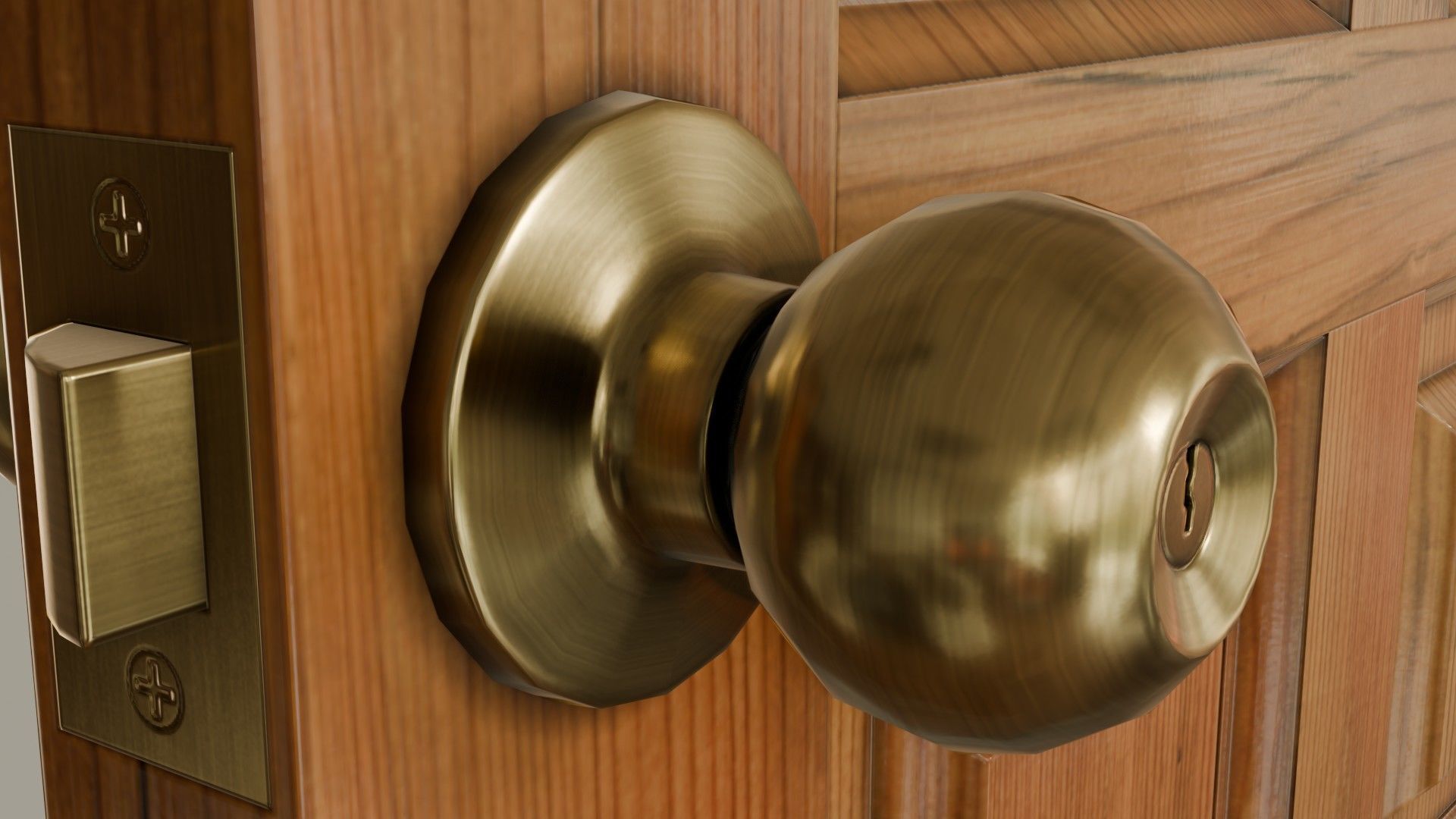 Wooden Varnished Door Low-poly 3D model_7