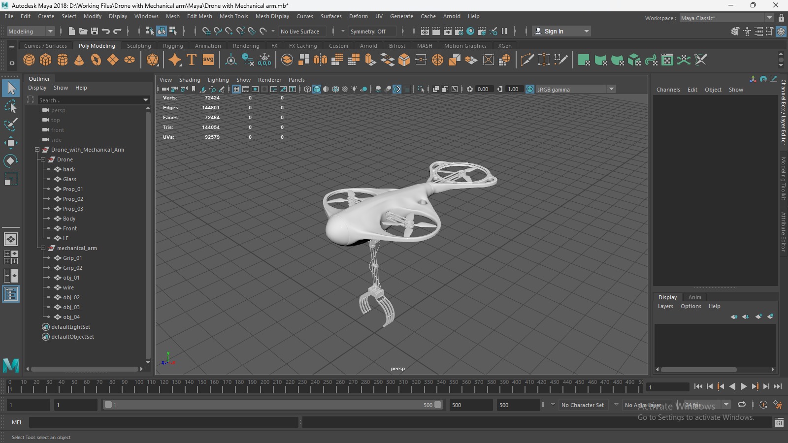 Drone with Mechanical Arm Low-poly 3D model_10