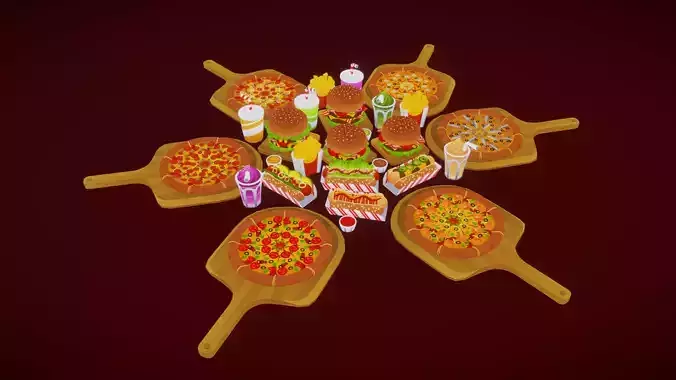 Fast Food Pack Low-poly 3D model