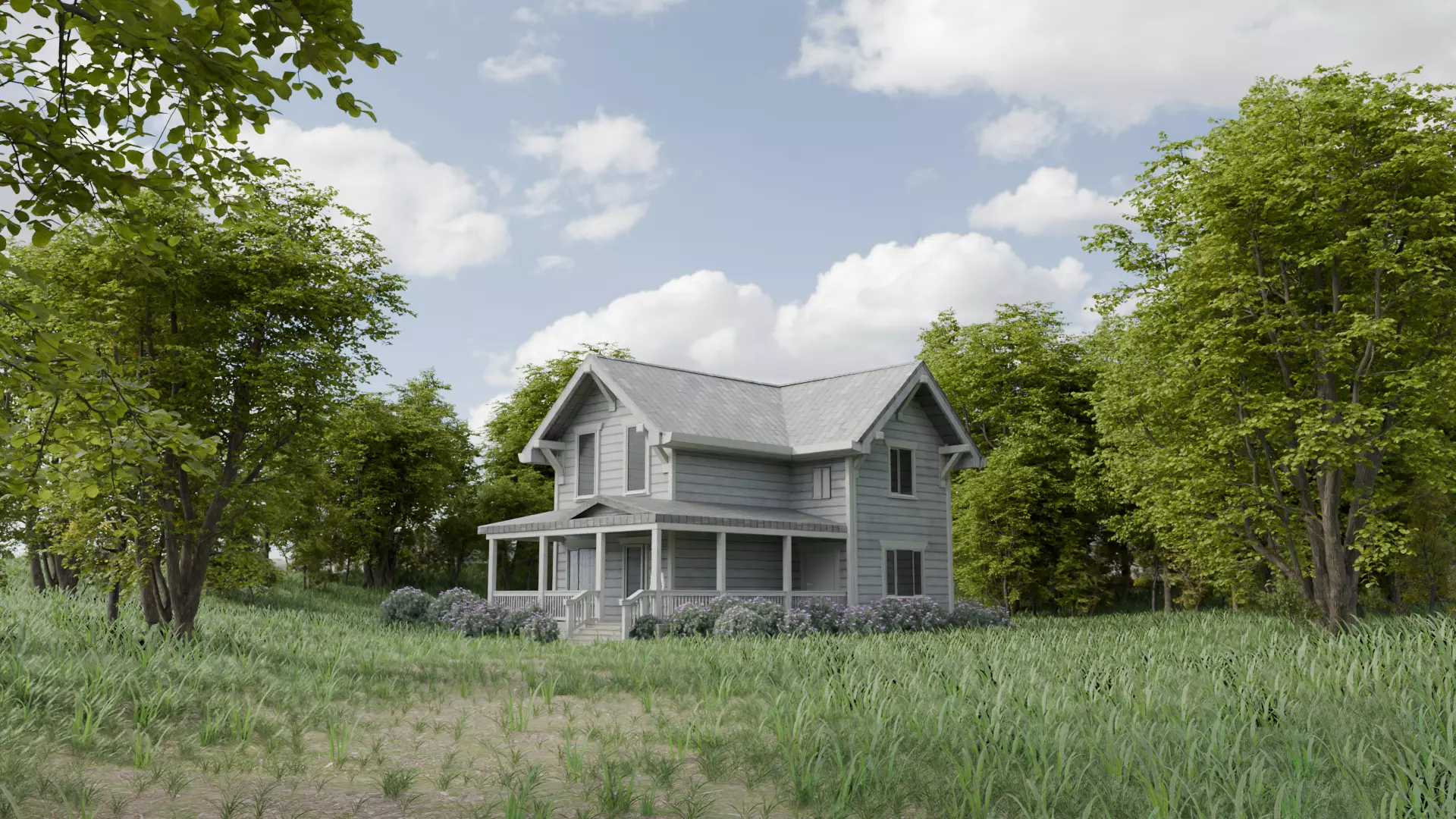 Low Poly Cape Cod Style House Exterior 3D Model Low-poly 3D model